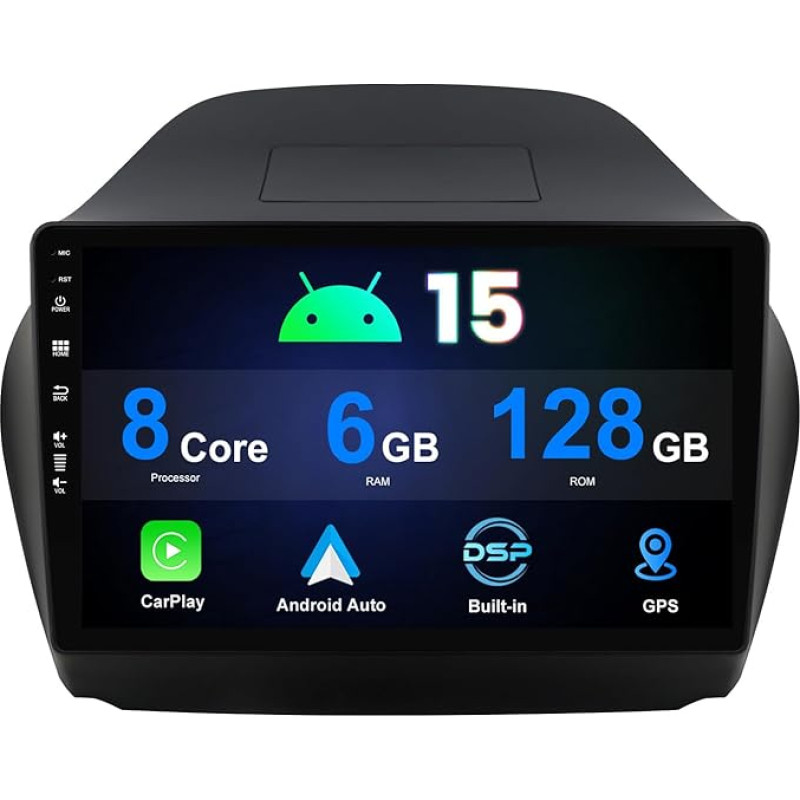 6G + 128G Android 15 Autoradio Für Hyundai Tucson/IX35(2010-2015) Kabelloses Carplay Android Auto 10 Zoll IPS Car Stereo DSP Mirror Link BT WiFi GPS FM/RDS SWC Rückfahrkamera+Mic