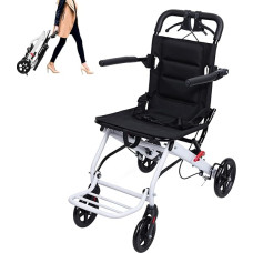 Sulankstomas neįgaliųjų vežimėlis, lengvas, nešiojamas, kelioninis vežimėlis suaugusiesiems, ergonomiškas dizainas, vežimėlis su reguliuojamu saugos diržu, PU ratai sklandžiam važiavimui (baltas)
