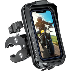 Mobiliojo telefono laikiklis motociklui Vandeniui atsparus universalus telefono laikiklis su jutikliniu ekranu nuo saulės 360° pasukamas laikiklis motociklo metalui, skirtas išmaniesiems telefonams iki 7,0 colių (juodas C)