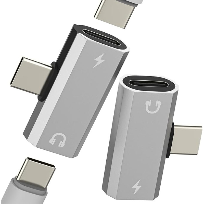 USB-C daliklis (2 vnt.) Adapteris Kopfhörer Typ C Ladegerät für iPhone 17 16 15 Pro kompatibel mit Samsung AUX Audio Dongle Jack Dual Adapter Kabel Kopfhöreranschluss für Apple Konverter für iPad