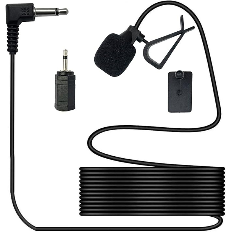 Car Radio Microphone 3.5 mm Compatible with Sony Kenwood Boss Alpine JVC Pioneer Panasonic GPS DVD Radio with Clip Holder Hands-Free Kit, 3 Metres, 3.5 mm Socket to 2.5 mm Plug Adapter