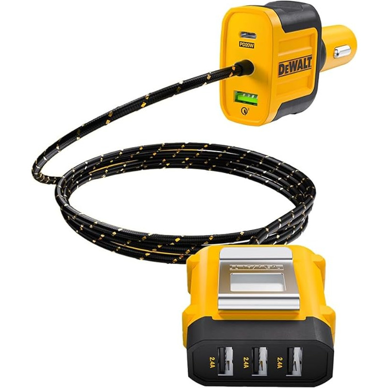 DEWALT didelio našumo 72 W USB automobilinis įkroviklis su 5 prievadais, skirtas 