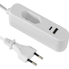 Electraline 62654 Elektrinis prailgintuvas / Europos kelionių adapteris (C tipo euro kištukas) / Nešiojamasis greitasis įkroviklis su 2 USB 3,4 A (1 A + 1 C tipo), 1,5 m ilgio laidas