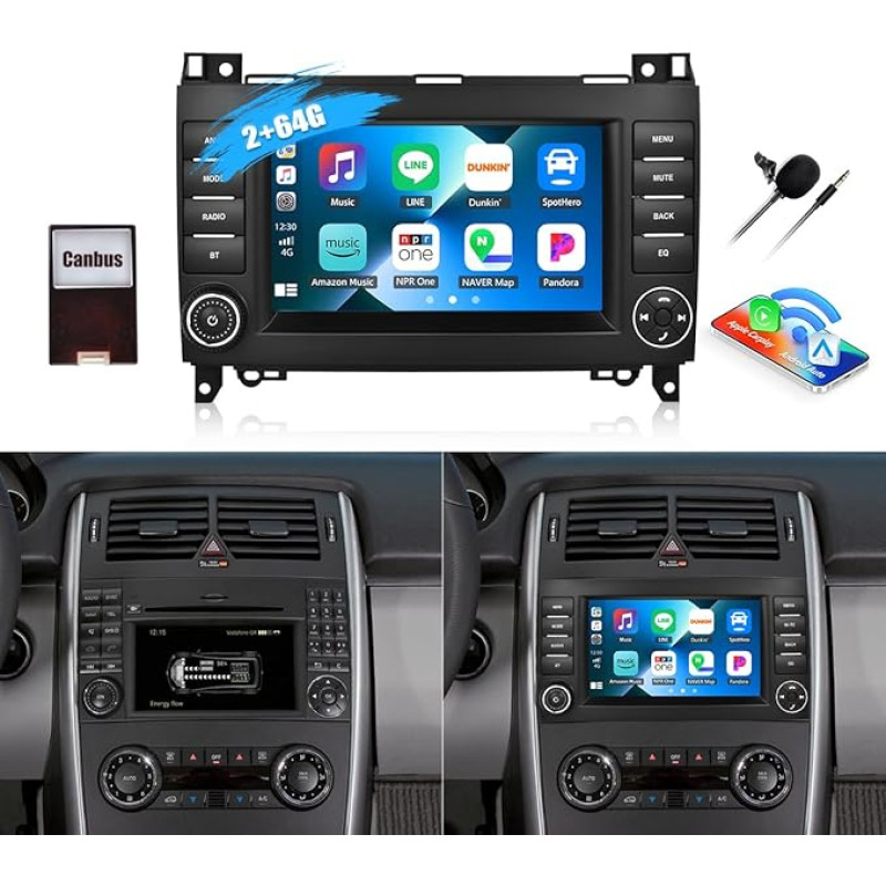 2G + 64GB CAMECHO Android 13 automobilinis radijas Mercedes Benz W169 B200 W639 Viano Vito Sprinter su Navi Carplay Android automobilinis belaidis, dvigubas DIN su 7 colių ekranu su RDS/FM Bluetooth 5.0 + DSP