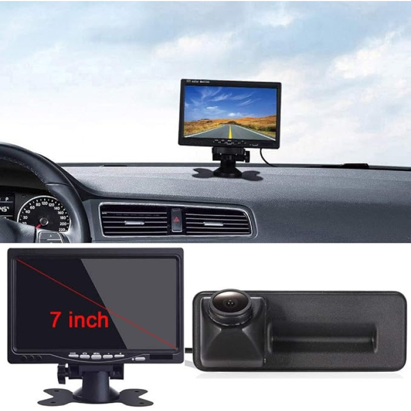 1280 x 720 pikselių 1000TV linijų galinio vaizdo kameros rinkinys: 7 colių TFT LCD ekranas + HD galinio vaizdo kamera Skoda Roomster Superb Cambi Yeti Fabia Octavia II 1Z 2 A1 Golf 5 V variantas 0603 ALE