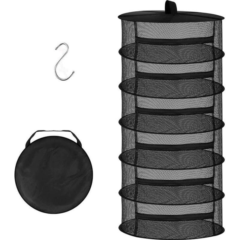 Desy & Feeci Drying Net Herbs 6-Layer Hanging Herbs Drying Rack Drying Net with Zips, Black, 60 x 120 cm