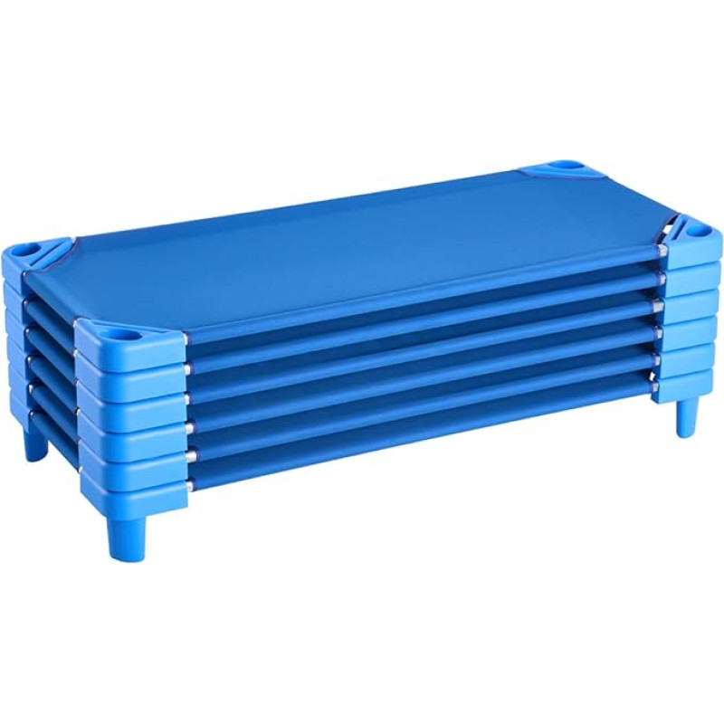 VEVOR sukraunama lovelė 6 pakuotės nešiojamos mažylių miegamosios lovos, standartinis dydis 130 x 57 x 15 cm, dienos priežiūros lovos ikimokyklinio ugdymo klasėje, skirtos miegui, poilsiui, pietums, snauduliui, mėlyna