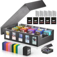 Prekybos kortelių dėklas su vado ekranu, 3900+ kortelių vado kortelių dėklas su nuimamu dangčiu, 5 eilių MTG organizatorius TCG PTCG sporto kortelėms, 5 viršutiniai dėklai, 50 skirtukų (juodas)