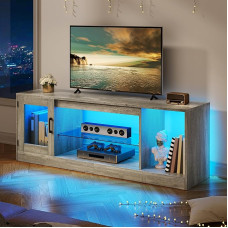 YITAHOME 148 cm TV spintelė iki 65 colių televizoriams su 7 RGB LED 22 režimų apšvietimu TV žaidimų pramogų centras, televizoriaus lentyna su reguliuojamomis stiklinėmis lentynomis, skirta svetainei, miegamajam