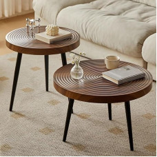 Apvalus kavos staliukų rinkinys sofai, miegamajam, biurui, su paklode Nesting Table Round Natural Finish Nordic Style