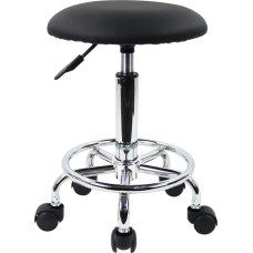 KKTONER Roll Stool Darbo taburetė su atrama kojoms PU odos apvalus paminkštintas 360° kampu pasukamas biuro taburetės reguliuojamas aukštis 49-64 cm juoda