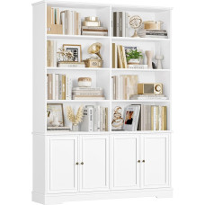 FirFurd 185 cm Bookcase with Doors Bookcase with 12 Compartments Wooden Display Cabinet Tall Cabinet Shelf with Doors for Living Room Study Office Kitchen 185 x 27 x 120 cm White
