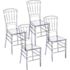 Baroni Home Set of 4 Transparent Polycarbonate Chairs, Elegant Stackable and Waterproof Design for Living Room, Dining Room, Bedroom, 38 x 38 x 91 cm, Bamboo