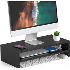 FITUEYES 2 pakopų monitoriaus stovas, 54 x 25,5 cm, didelis kompiuterio nešiojamojo kompiuterio stovas su klaviatūros laikymo vieta, stalo organizatorius namams ir biurui, juodas