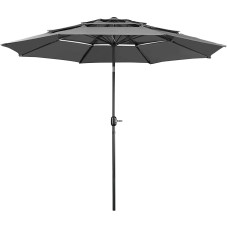 Yaheetech Parasol with 3-Layer Roof, Φ 324 cm, Tilting Garden Umbrella, UV Protection, Ventilated, Market Umbrella, Outdoor Umbrella, Round Sun Protection for Garden/Balcony/Patio/Beach, Grey