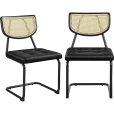 Yaheetech Kitchen Chair Dining Room Chairs Backrest Rattan Swing Chair Faux Leather Upholstered Chair for Dining Room Kitchen Living Room Restaurant Black Set of 2
