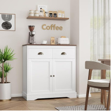 Kitchen Cabinet with Worktop, Sideboard with 2 Drawers and Doors, Buffet Cabinet with Adjustable Shelf, Side Cabinet, Dining Room Cabinet for Kitchen, Living Room, Dining Room, Hallway, 80 x