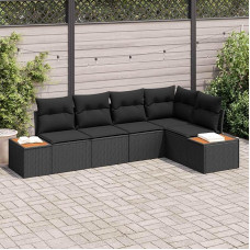 Modulares Garten Sofa Set 5 Stück Schwarz Poly Rattan mit Kissen als Outdoor Sofagarnitur