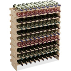 Relaxdays Wine Rack, 100 Wine Bottles, Stackable Bottle Rack, H x D: 120 x 103 x 25 cm, Expandable, Pine Wood, Natural