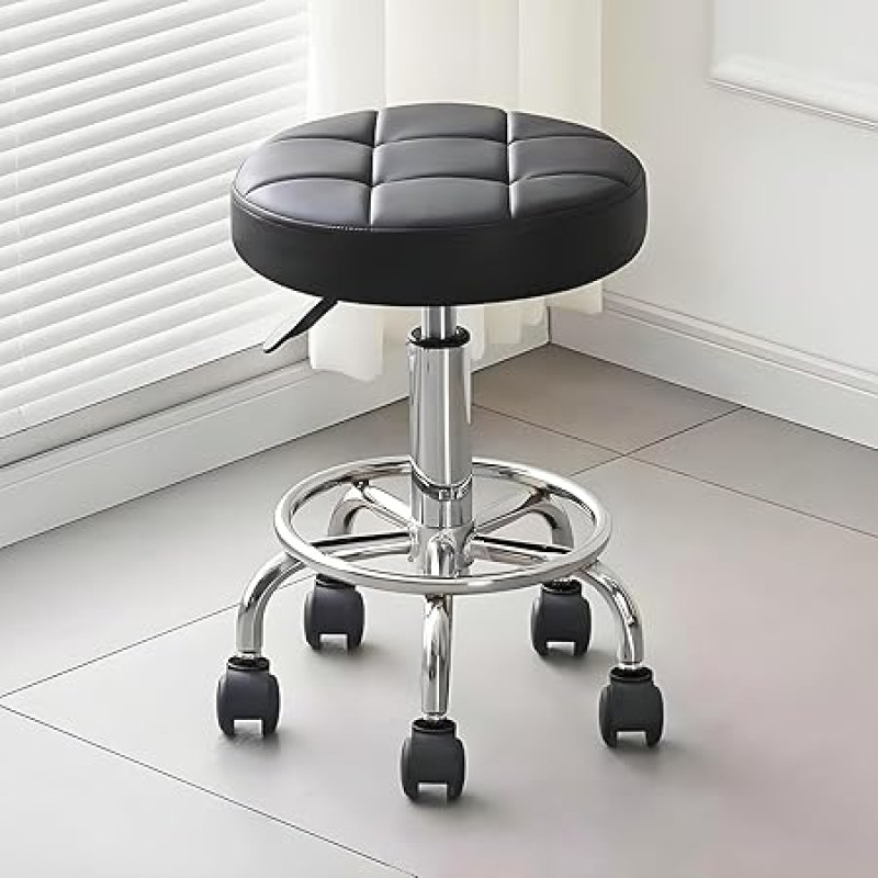 Reguliuojamo aukščio 46-60 cm taburetė su ratukais 360° ratukais Riedanti pasukama taburetė Kėdė su ratukais dirbtuvių taburetė Biuro taburetė Tatuiruočių priedai