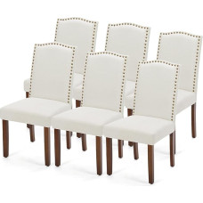 DUMOS Valgomojo kėdės, 6 kėdžių rinkinys, elegantiškos ir gražios modernios valgomojo kėdės, lininis audinys, paminkštintos virtuvės kėdės, įbrėžimams atsparios grindų valgomojo kėdės, tinkančios virtuvei, svetainei, miegamajam (smėlio spalvos)