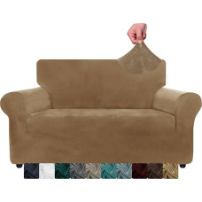 CHELZEN Velvet Couch Covers 2-Seater Thick Stretch Sofa Covers for Dogs Pets Non-Slip Love Seat Couch Slipcover Washable Furniture Protection for Living Room (2 Seater, Camel)