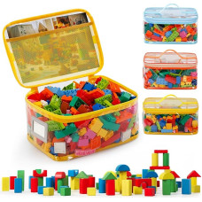 Bunte Spielzeug-Aufbewahrungstaschen, skaidri, PVC, wasserdicht, mit doppeltem Reißverschluss, Netz-Seitentaschen und Griff, 30,5 x 20,3 x 15,2 cm, für Bausteine, Brettspiele, Orange, Gelb, Blau