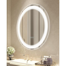VEVOR LED vonios kambario veidrodis Apvalus tualeto veidrodis (60 cm) su priekiniu ir foniniu apšvietimu, veidrodis su atminties apsauga nuo rūko, be galo reguliuojamo apšvietimo vonios kambario veidrodis su 3 spalvų temperatūromis, tvirtinamas prie sieno