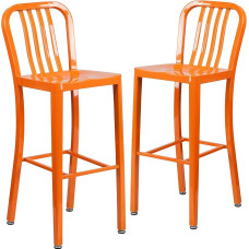 Flash Furniture 2 Pack Vertical Slate Back Bar Stools for Indoor and Outdoor Use Metal 30