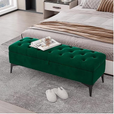 Multifunkcionalus Klapptisch, Getuftete Samt-Ottomanenbank mit Stauraum, moderne gepolsterte Fußbank am Bettende, Fußstützenhocker mit Metallbeinen for Schlafzimmer, Wohnzimmer, Eingangsbereich, Marin