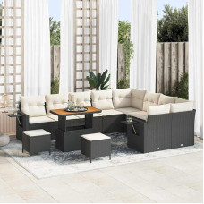 Modulares Gartensofa-Set 12-teilig Schwarz und Creme Poly-Rattan mit Kissen, 12-teiliges Outdoor-Sofa-Set, Gartenmöbel-Set 12 Stücke Schwarz und Creme Poly-Rattan