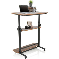 hjh OFFICE 830070 Stovimas stalas, reguliuojamo aukščio darbo vieta II, 80 x 50 cm, mobilus kompiuterio stalas su ratukais, nešiojamojo kompiuterio stalas, juoda/balkšvų riešutų spalva