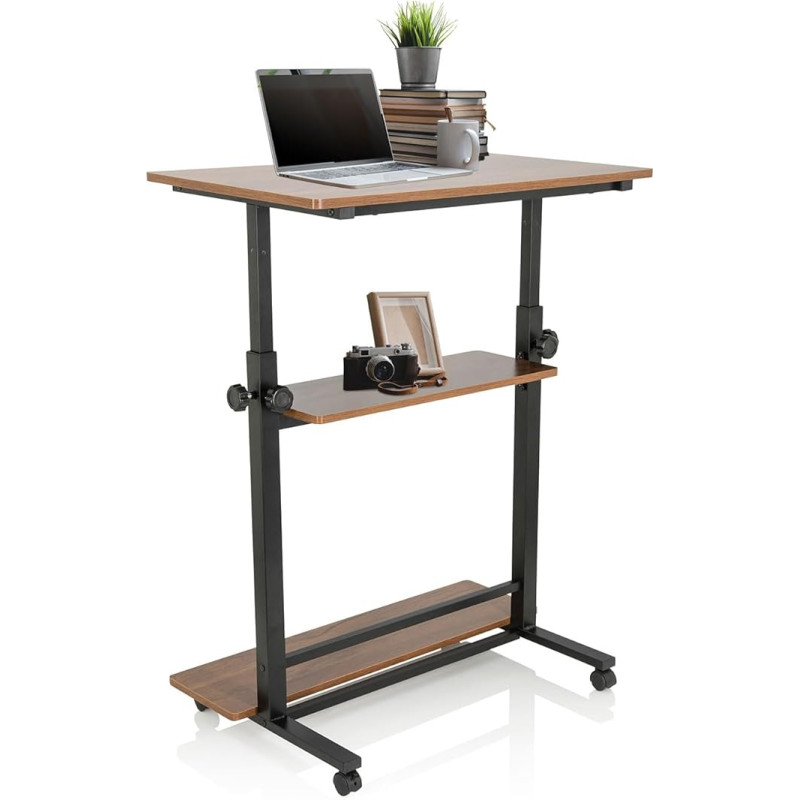 hjh OFFICE 830070 Stovimas stalas, reguliuojamo aukščio darbo vieta II, 80 x 50 cm, mobilus kompiuterio stalas su ratukais, nešiojamojo kompiuterio stalas, juoda/balkšvų riešutų spalva
