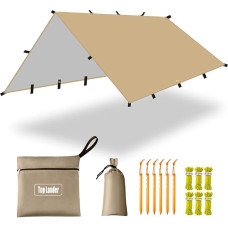 Ultralengvas brezentas 3 x 4 Vandeniui atsparus palapinės tentas su kilpomis Daugiafunkcinis apsauginis tentas hamakui, žygiams, piknikui, lauke (smėlio spalvos)