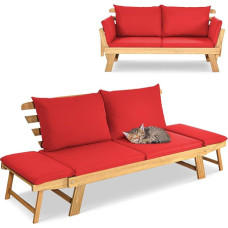 GIANTEX Sodo suoliukas su atlenkimo funkcija, sodo sofa su atlenkiamais šoniniais atlošais, balkono suoliukas su pagalvėlėmis, lauko suoliukas, pagamintas iš akacijos medienos, poilsio sofa su 3 sėdimomis vietomis, atlenkiama sofa balkonui, sodui, terasai
