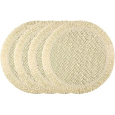 8 vnt. rinkinių Tischset aus rundem gewebtem Papier for Esstisch, gewebtes(Beige)