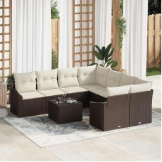 9 dalių sofos komplektas terasai Braun und Creme aus Poly Rattan, Garten Sofagarnitur 9-teilig mit Kissen, Lauko sofos komplektas 9-teilig