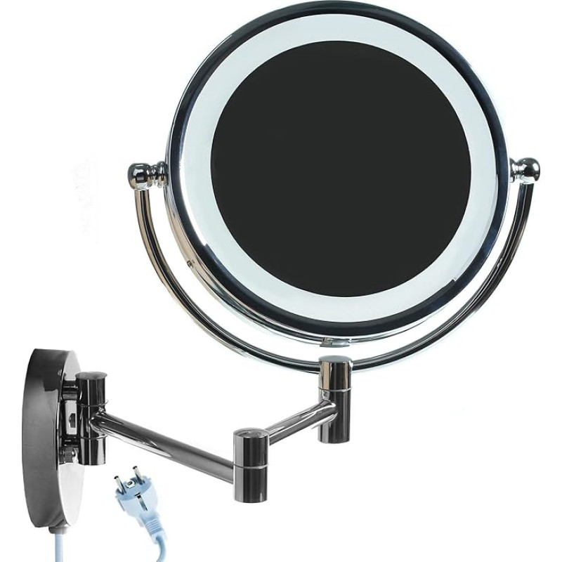 KXD3132-7x LED sieninis veidrodis Kosmetikos veidrodis 8,5 colio 7x padidinimas Apšviestas kosmetikos veidrodis Make-Up skutimosi vonios veidrodis Sulankstomas reguliuojamas chromuotas metalas