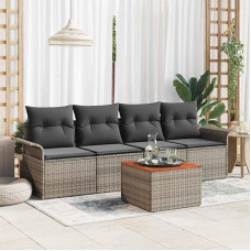 5-teiliges Gartensofa-Set mit Stauraum in Grau aus Poly-Rattan, modulares Sofa-Set für Terrasse und Garten