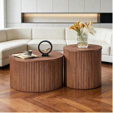 2er Set Nistisch mit drehbaren Säulen - Tisch rund aus MDF mit Stauraum, Beistelltisch für Wohnzimmer und Schlafzimmer