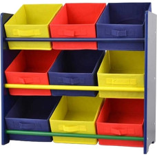 Mendler Colourful Children's Wooden Shelving Unit with 9 Shelves with Boxes