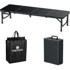 FUNYKICH 4 pėdų sulankstomas stovyklavimo stalas, 116 x 40 x 26 cm, mažas sulankstomas stalas su dovanomis, aliuminio nešiojamasis sulankstomas stalas, MDF plokštės, daugiafunkcinis stalas piknikui, stovyklavimui, paplūdimiui, balkonui, juodas
