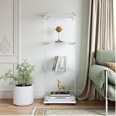 FEEOHOME Stiklinė vitrina su LED, moderni grūdinto stiklo vitrina, 3 sluoksniai su 1 durelėmis, kolekcionieriaus vitrina, skaidri, laisvai pastatoma, skirta svetainei, miegamajam, biurui, 42 x 36 x