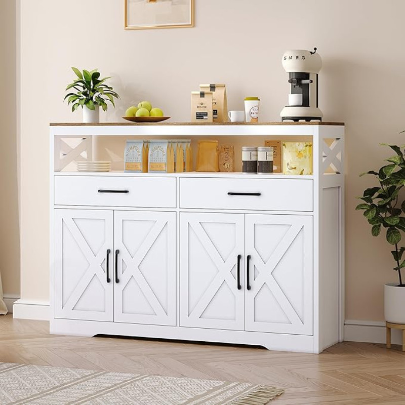 Lowboard for Dining Room, White, 140 x 40 x 105 cm, Sideboard, Kitchen, 140 cm, Living Room, Storage, Sideboard, Kitchen, White, Sideboard, Kitchen, Low