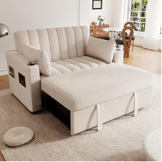 DRIXNO Šiuolaikinė daugiafunkcinė sofa lova Sofa lova su miego funkcija Dvigulė sofa su reguliuojamu atlošu, gėrimų laikikliu ir pagalvėle Smėlio spalvos