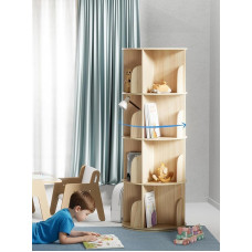 360° Rotating Bookcase Children - Pine Wood Bookcase Rotating Children with 4 Adjustable Levels 130 x 46 x 46 cm - Rotating Shelf, Standing Shelf