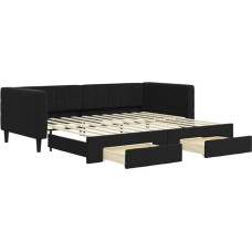 vidaXL dienos lova, išskleidžiama sofa lova su stalčiais, sofa lova, svečių lova miegamajame, svetainėje, sofa lova, lagamininė lova, juoda, 90 x 200 cm, aksomas