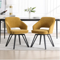 chairus Set of 2 Dining Room Chairs, Accent Chairs for Dining Room, Kitchen Chairs, Made of Chenille, Upholstered Chairs with Backrest for Living Room, Kitchen (Yellow)