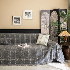 HANDONTIME Patikrintas sofos dangtelis šunims Plaunamas geometrinis Buffalo Plaid Sofa Slipcover Chic White Sofa Cover for Pets Chenille Couch Cover Stay on Pet Furniture Covers Thick and