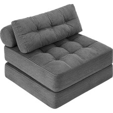 Sulankstoma sofa-lova, 4-in-1 konvertuojama kėdė-lova ir pupelių maišo kušetė, erdvę taupanti svečių lova mažiems butams, koledžo bendrabučiui, svetainei ir miegamajam, nereikia surinkti (pilka)